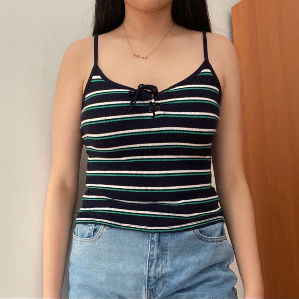 Aeropostale Striped Lace Up Tank Top